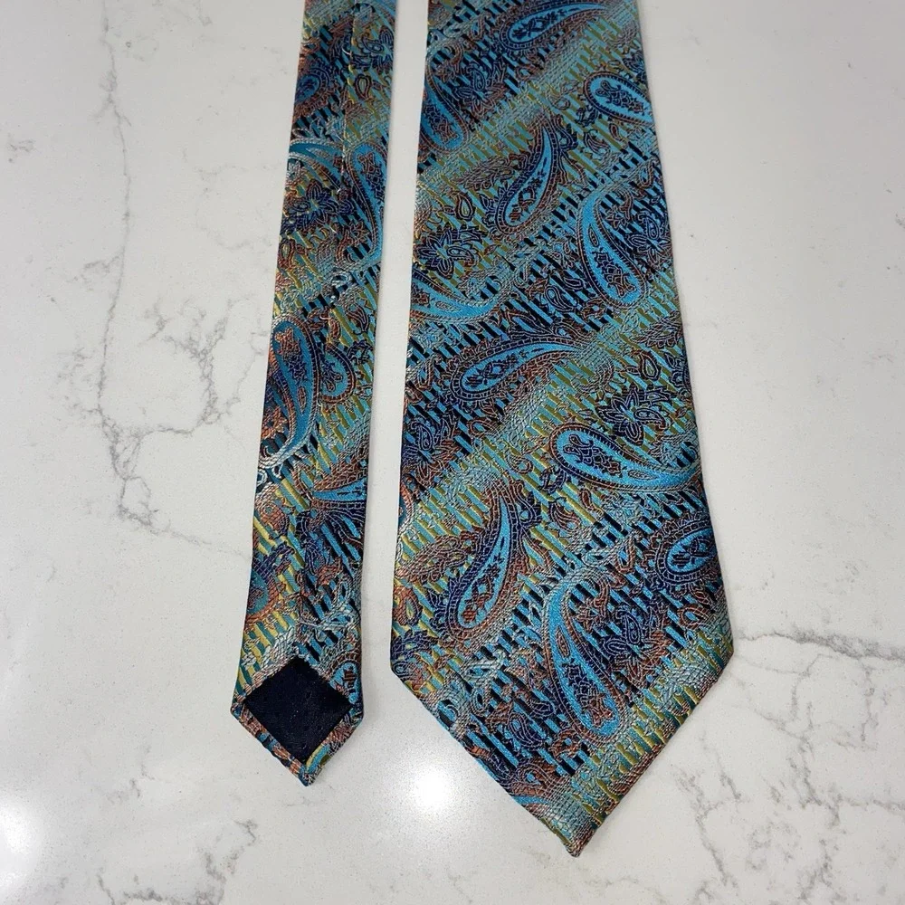 Brioni 100% Silk Paisley Necktie Rainbow Colorful Luxury Made in Italy Preppy